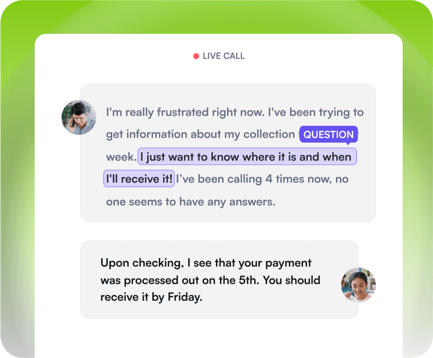 Live transcription & product catalog integration